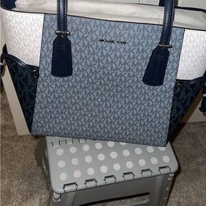 Michael Kors Blue and White Monogram Tote